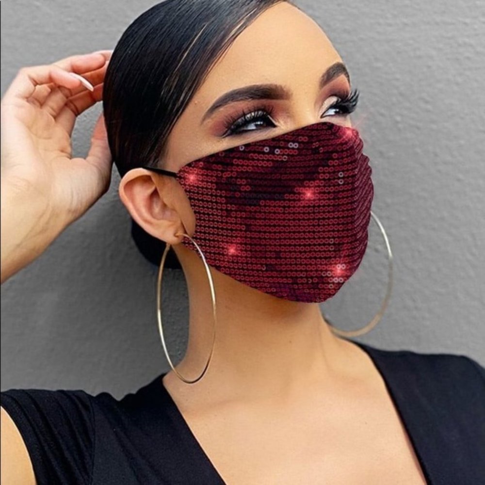 Dark Red Sequined Face Mask